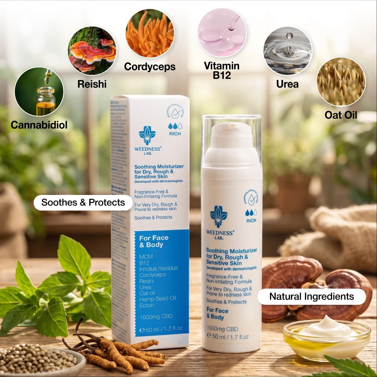 Crème réparatrice au CBD pour peaux sèches, squameuses et à tendance psoriasique.