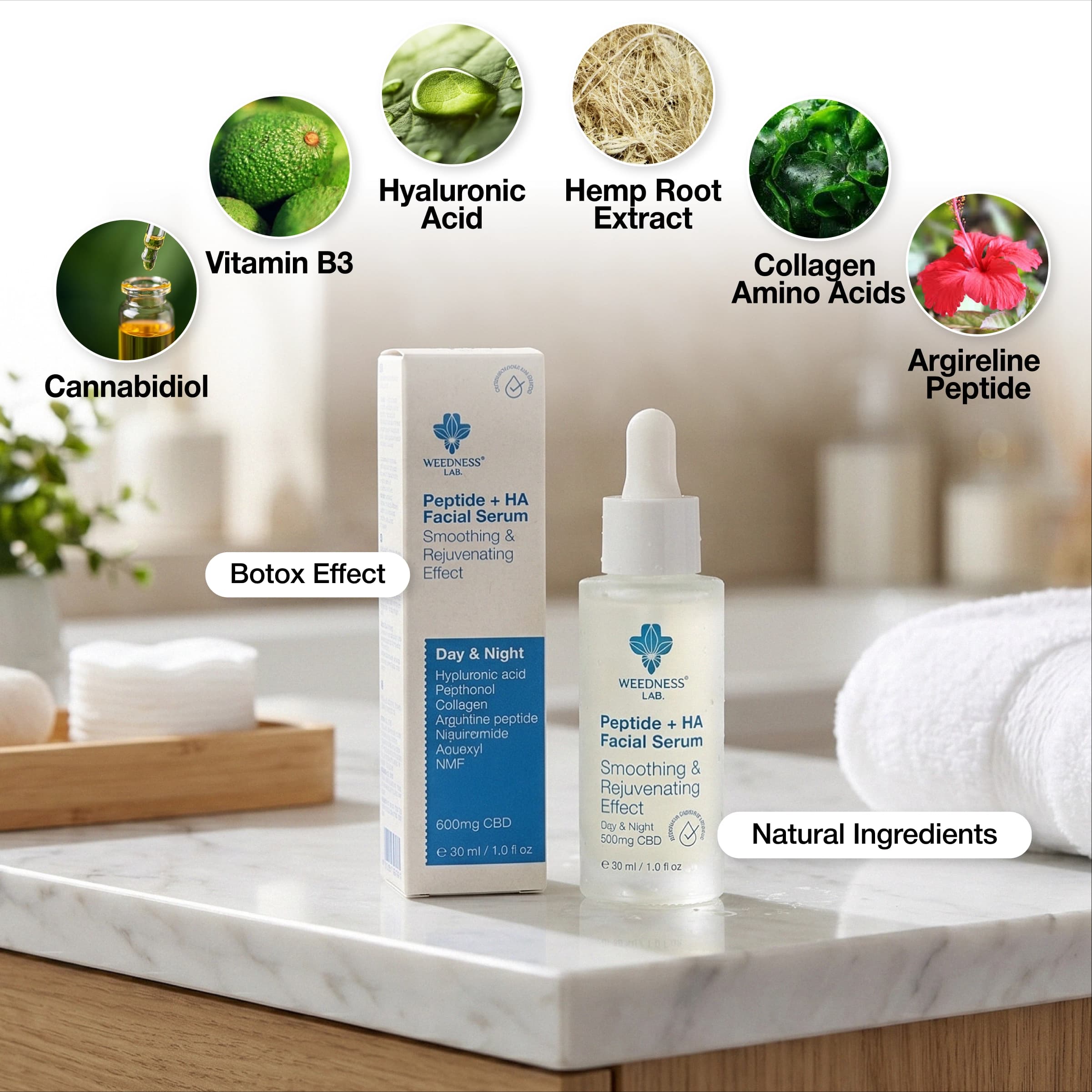 Sérum visage CBD aux peptides et à l'acide hyaluronique
